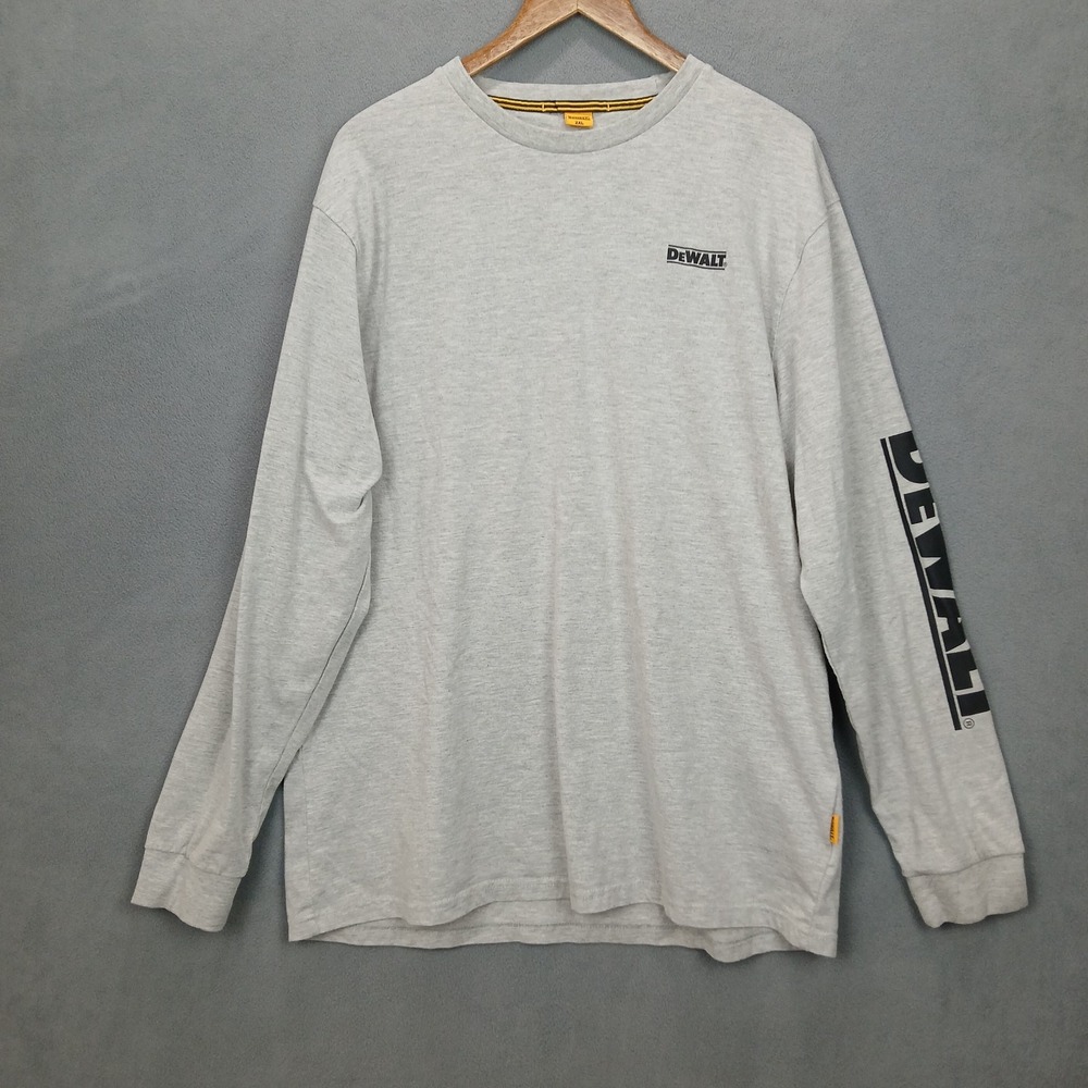 Dewalt Shirt Mens 2XL Light Gray Cotton Graphic Regular Fit Long Sleeve Carrier